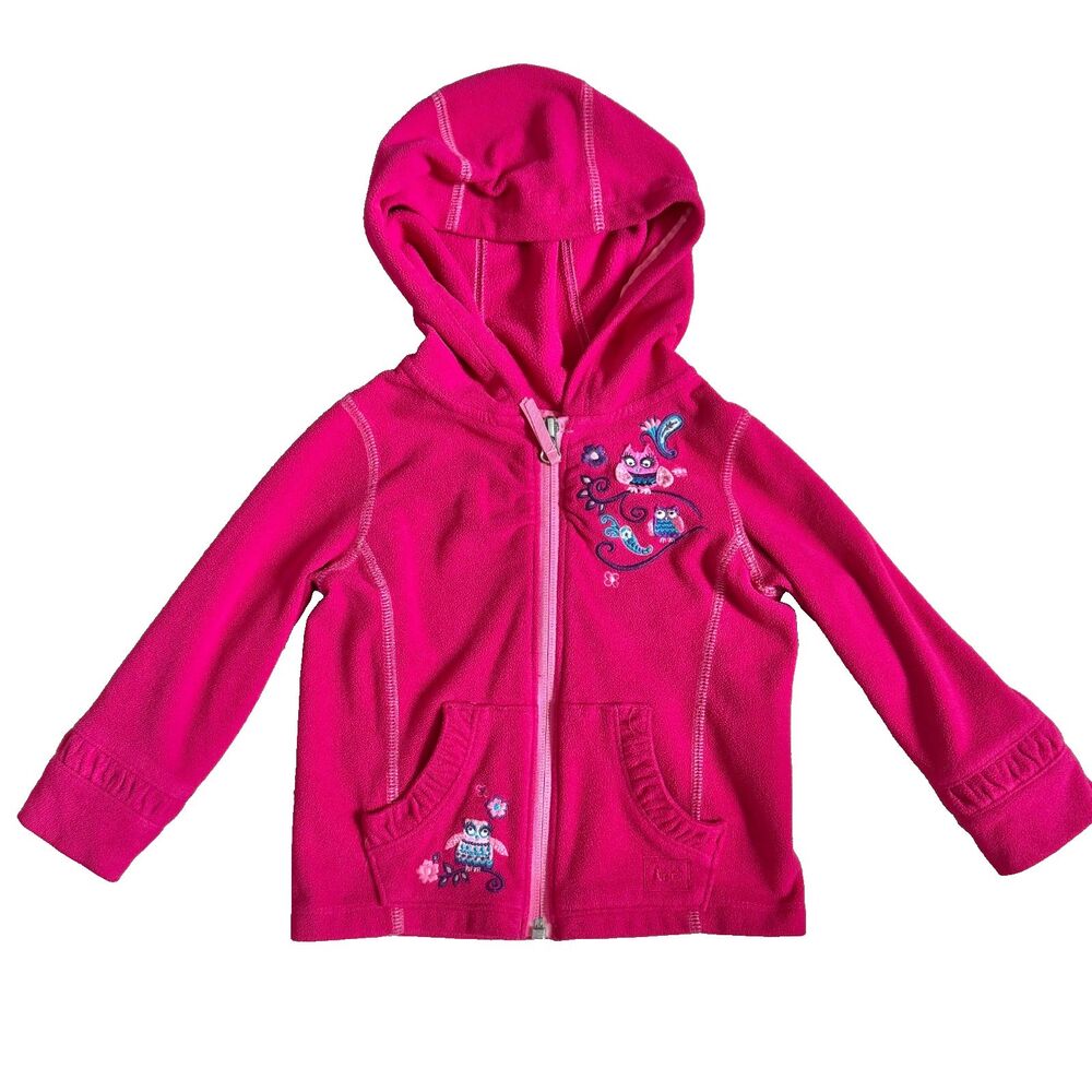 REI Pink Fleece Owl Embroidery Zip Hoodie Jacket Kids 18MO Lightweight Outdoors